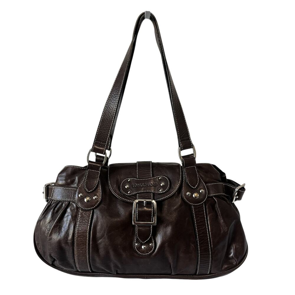 Longchamp Idole Brown Leather Shoulder Bag Baguette Vintage Y2K Silver Buckle